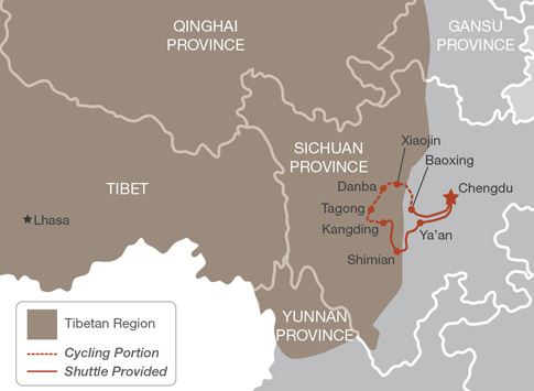 Map of route from Chengdu