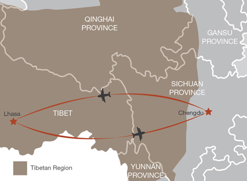 Map of route from Chengdu