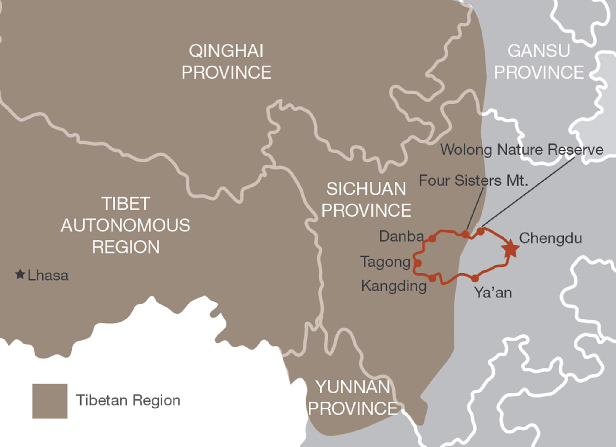 Map of route from Chengdu