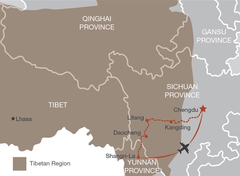 Map of route from Chengdu