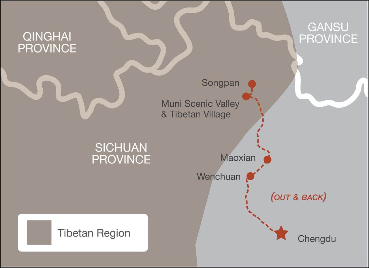 Map of route from Chengdu