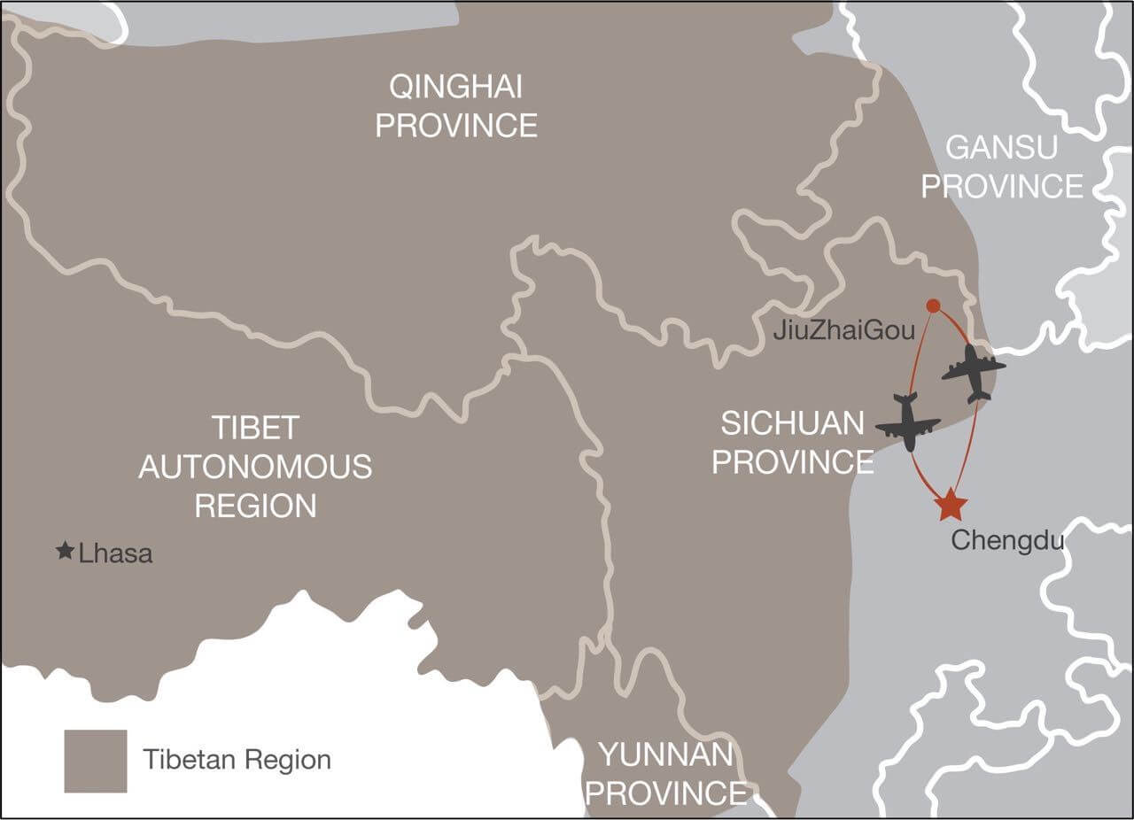 Map of route from Chengdu