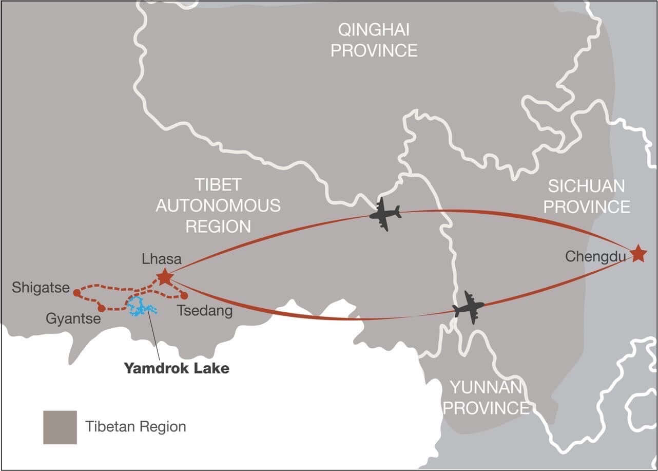 Map of route from Lhasa