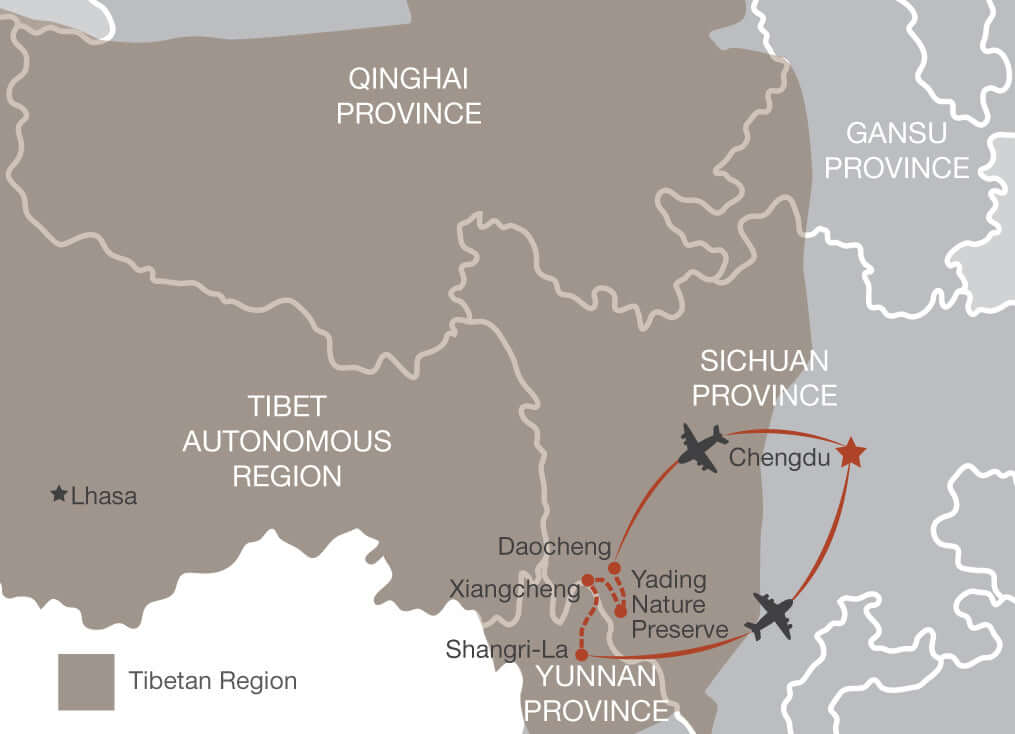 Map of route from Chengdu